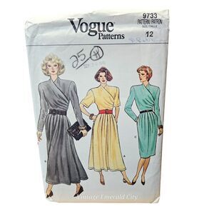 Uncut Vintage Vogue 9733 Size 12 Mock Wrap Bias Dress Pattern in 3 Lengths